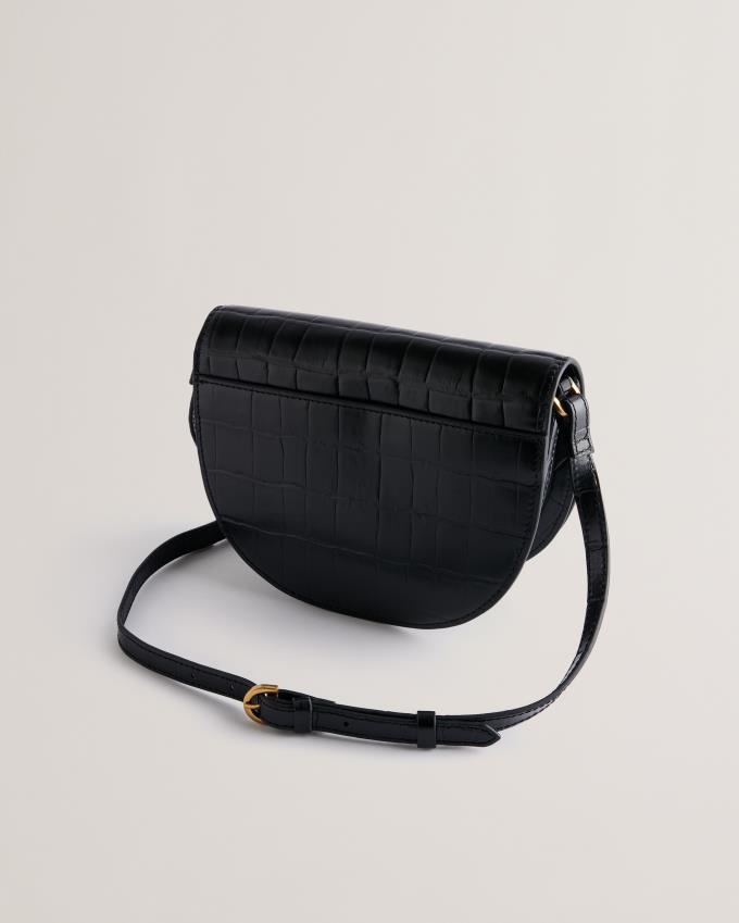 Sac en Cuir Ted Baker Leather Padlock Saddle Noir Femme | EVZ-78848701